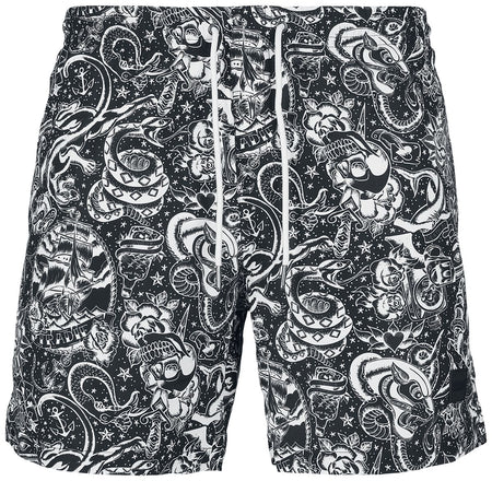 Short de bain  de Urban Classics - Short De Bain AOP Tattoo - S à XXL - pour Homme - noir - Urban Classics