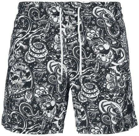 Short de bain  de Urban Classics - Short De Bain AOP Tattoo - S à XXL - pour Homme - noir - Urban Classics