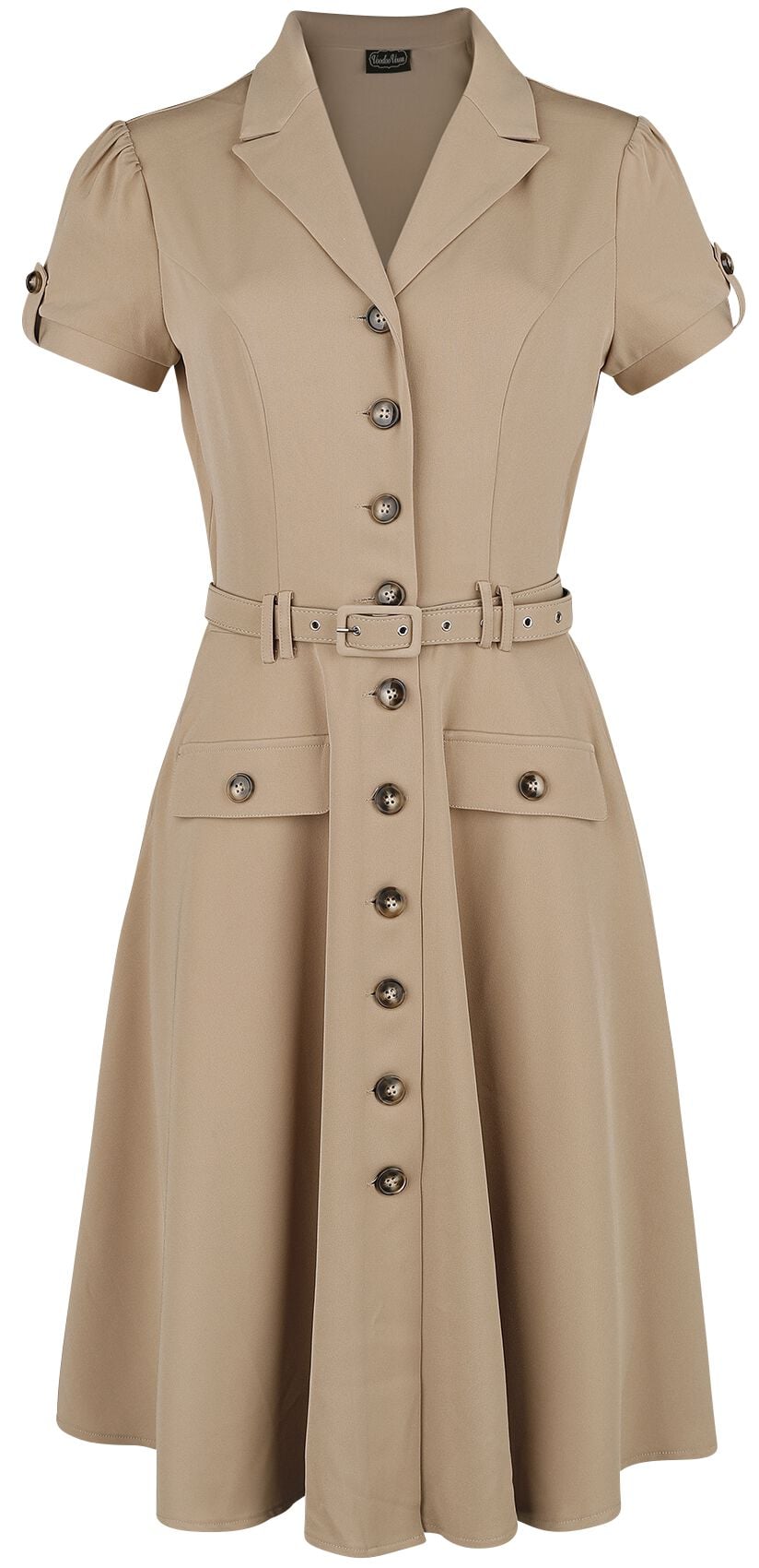 Robe mi-longue Rockabilly de Voodoo Vixen - Robe Évasée Ida Safari - XS à 4XL - pour Femme - marron - Voodoo Vixen