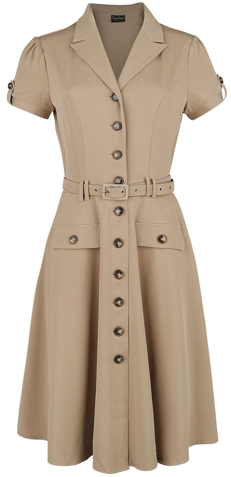 Robe mi-longue Rockabilly de Voodoo Vixen - Robe Évasée Ida Safari - XS à 4XL - pour Femme - marron - Voodoo Vixen