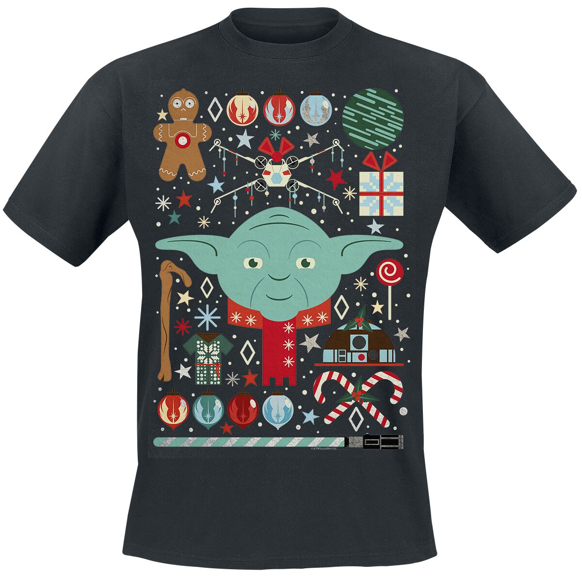 T-Shirt Manches courtes Disney de Star Wars - Yoda Noël - S à XXL - pour Homme - noir - Star Wars