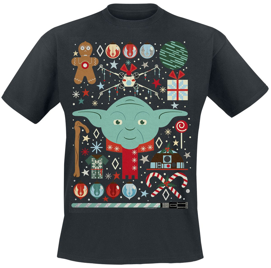 T-Shirt Manches courtes Disney de Star Wars - Yoda Noël - S à XXL - pour Homme - noir - Star Wars