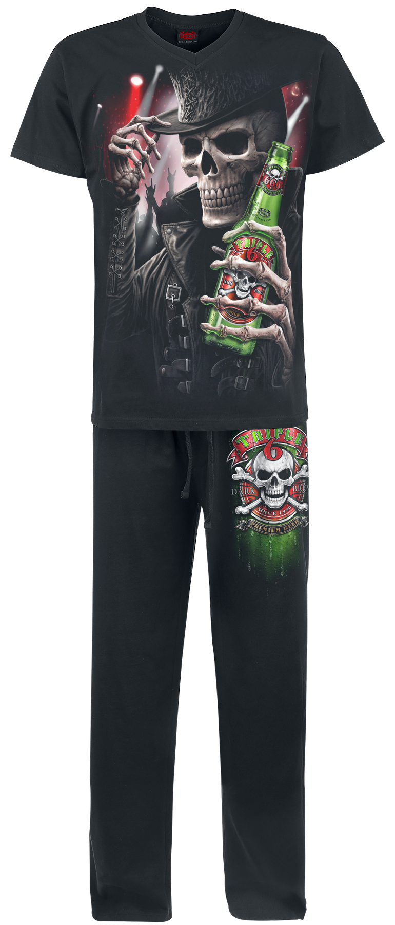 Pyjama Gothic de Spiral - Triple 6 - S à XXL - pour Homme - noir - Spiral - View 2