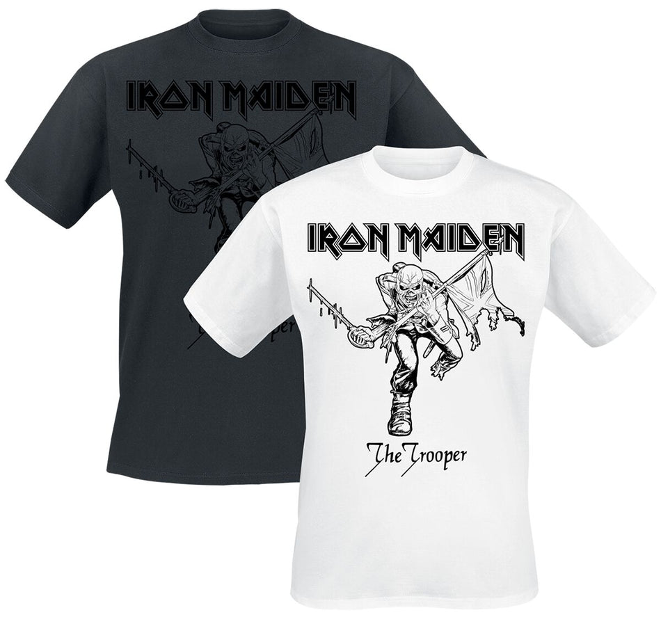 T-Shirt Manches courtes  de Iron Maiden - Trooper - Doppelpack - S à XXL - pour Homme - noir/blanc - Iron Maiden