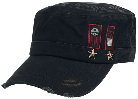 Casquette  de Rock Rebel by EMP - Casquette Militaire Noire Avec Imprimé, Patchs & Clous - pour Homme - noir - Rock Rebel by EMP