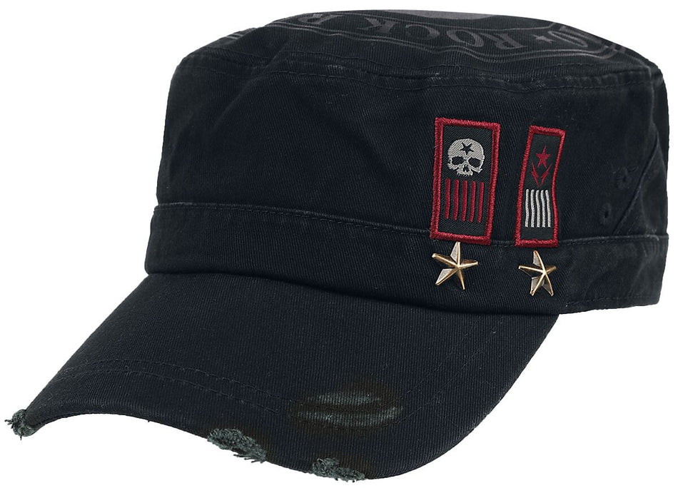 Casquette  de Rock Rebel by EMP - Casquette Militaire Noire Avec Imprimé, Patchs & Clous - pour Homme - noir - Rock Rebel by EMP