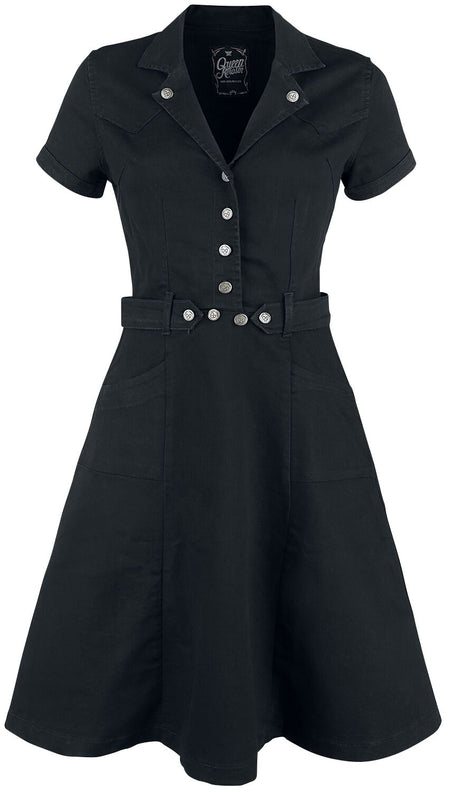 Robe mi-longue Rockabilly de Queen Kerosin - Robe Workwear - S à XXL - pour Femme - noir - Queen Kerosin