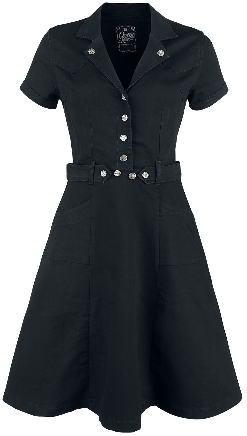 Robe mi-longue Rockabilly de Queen Kerosin - Robe Workwear - S à XXL - pour Femme - noir - Queen Kerosin