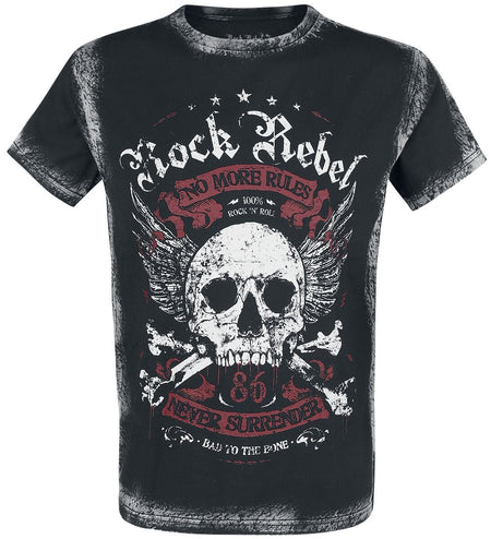 T-Shirt Manches courtes  de Rock Rebel by EMP - T-Shirt Noir Imprimé Frontal & Délavé - M à 4XL - pour Homme - noir - Rock Rebel by EMP