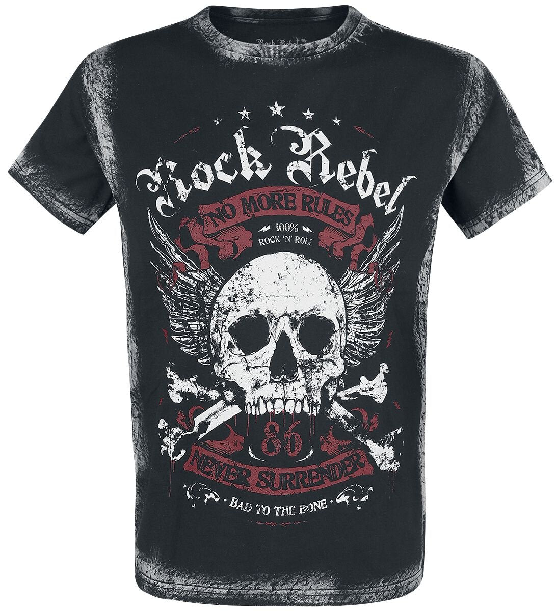 T-Shirt Manches courtes  de Rock Rebel by EMP - T-Shirt Noir Imprimé Frontal & Délavé - S à 5XL - pour Homme - noir - Rock Rebel by EMP
