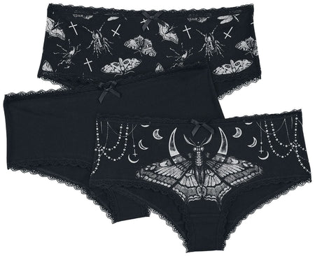 Lot de culottes Gothic de Gothicana by EMP - Lot De Culottes Noires Unies & Imprimées - S à XL - pour Femme - noir - Gothicana by EMP