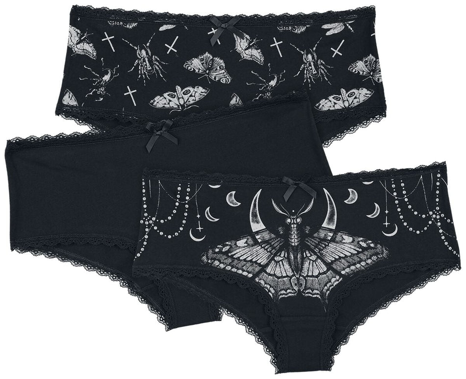 Lot de culottes Gothic de Gothicana by EMP - Lot De Culottes Noires Unies & Imprimées - S à XL - pour Femme - noir - Gothicana by EMP