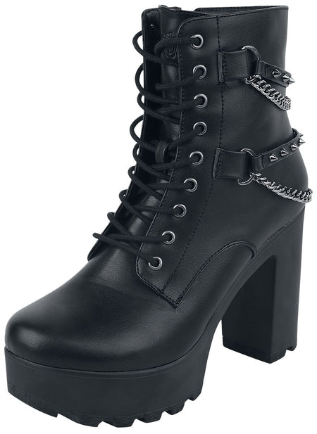 Talons hauts Gothic de Gothicana by EMP - Bottines Noires Avec Sangles Cloutées & Chaînes - EU37 à EU41 - pour Femme - noir - Gothicana by EMP