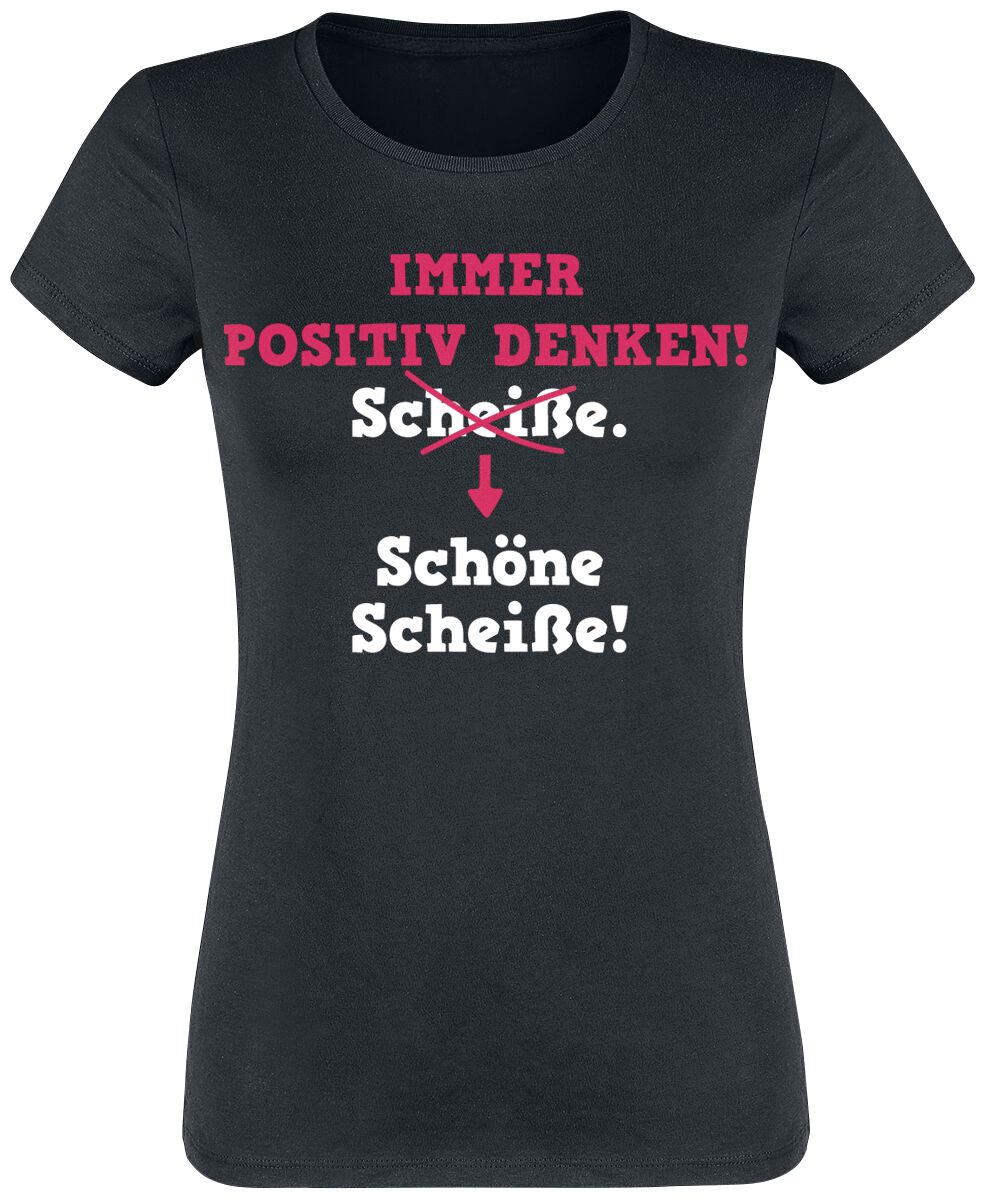T-Shirt Manches courtes Fun de Slogans - Immer positiv denken! - S à 3XL - pour Femme - noir - Slogans