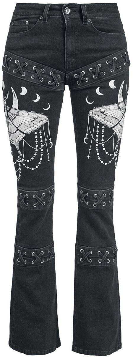 Jean Gothic de Gothicana by EMP - Grace - Jean Avec Imprimé Élaboré & Laçage - W27L30 à W32L34 - pour Femme - noir - Gothicana by EMP