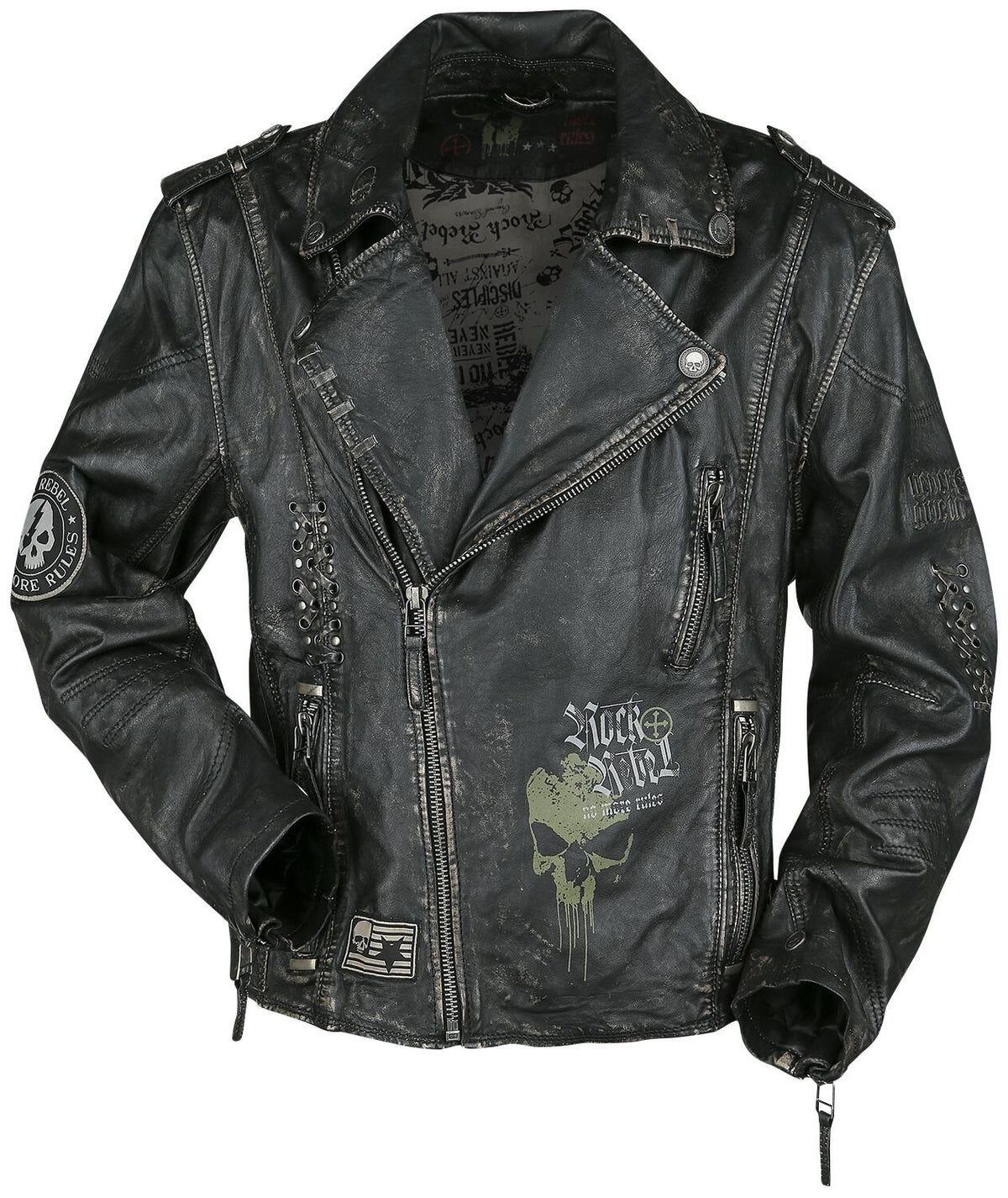Veste en cuir  de Rock Rebel by EMP - Veste En Cuir Gris Foncé Look Biker - S à 5XL - pour Homme - gris foncé - Rock Rebel by EMP