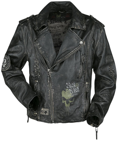 Veste en cuir  de Rock Rebel by EMP - Veste En Cuir Gris Foncé Look Biker - S à 5XL - pour Homme - gris foncé - Rock Rebel by EMP