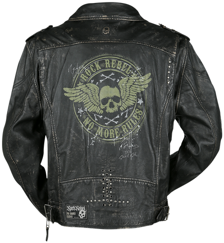 Veste en cuir  de Rock Rebel by EMP - Veste En Cuir Gris Foncé Look Biker - S à 5XL - pour Homme - gris foncé - Rock Rebel by EMP - View 2