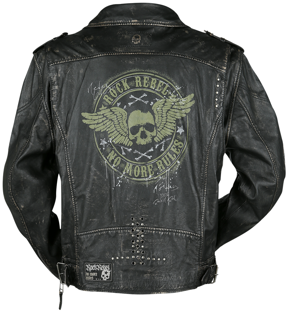 Veste en cuir  de Rock Rebel by EMP - Veste En Cuir Gris Foncé Look Biker - S à 5XL - pour Homme - gris foncé - Rock Rebel by EMP - View 2