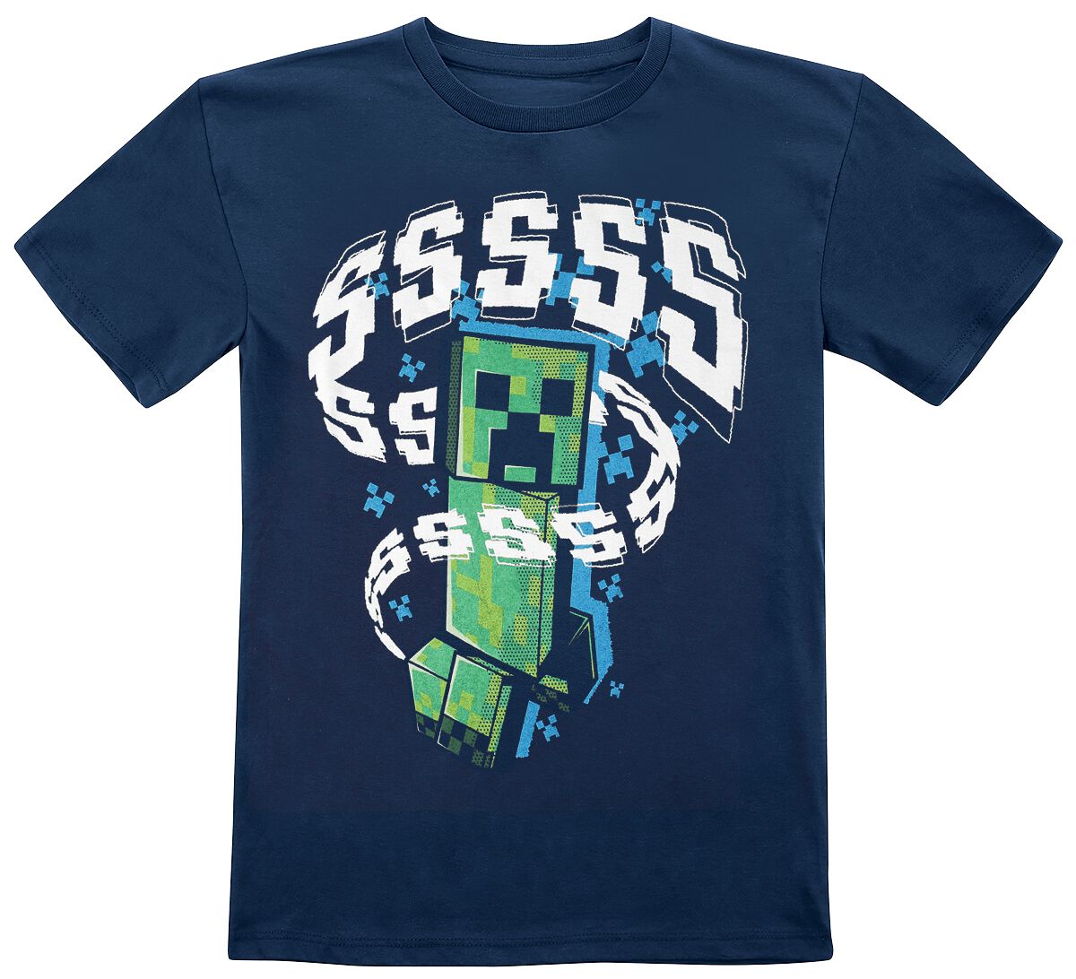 T-shirt Gaming de Minecraft - Enfants - Creeper - 104 à 152 - pour filles & garçonse - bleu foncé - Minecraft