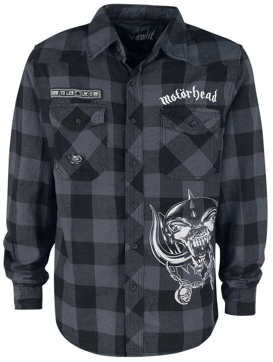 Chemise manches longues  de Motörhead - Brandit Bastards - Checkshirt - S à 5XL - pour Homme - noir/gris - Motörhead