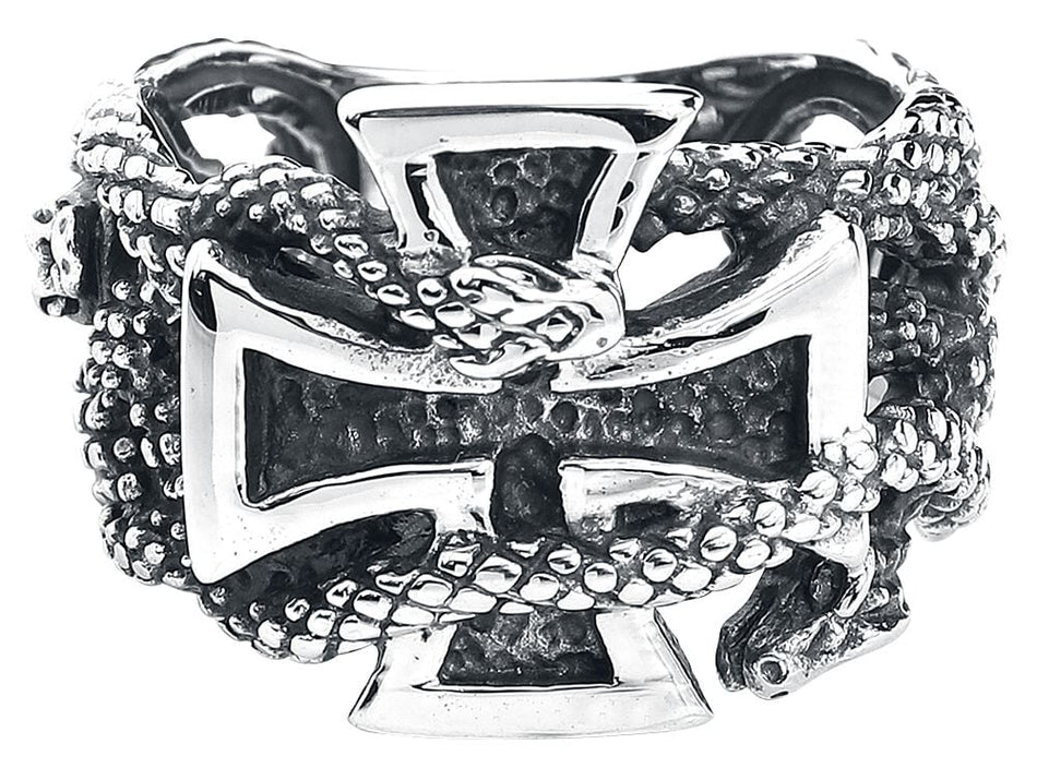Bague  de etNox hard and heavy - Croix De Fer & Serpents - pour Homme - couleur argent - etNox hard and heavy