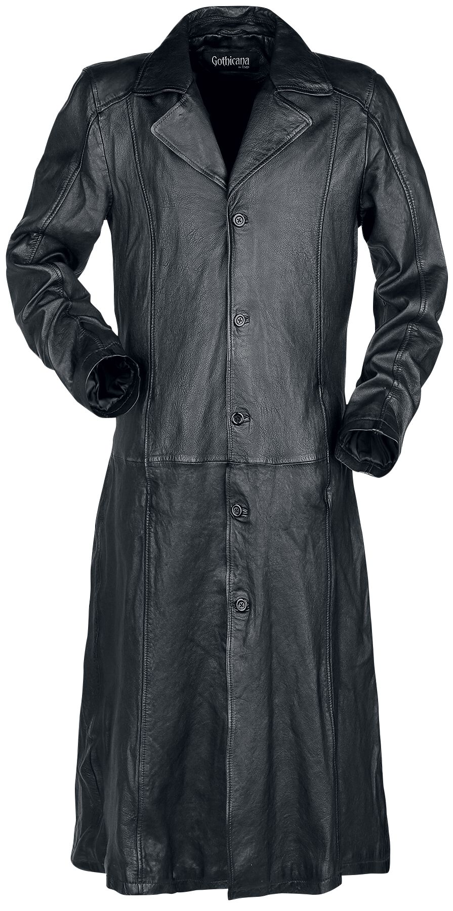 Manteau en cuir Gothic de Gothicana by EMP - Manteau Long Noir En Cuir Avec Col - S à 3XL - pour Homme - noir - Gothicana by EMP