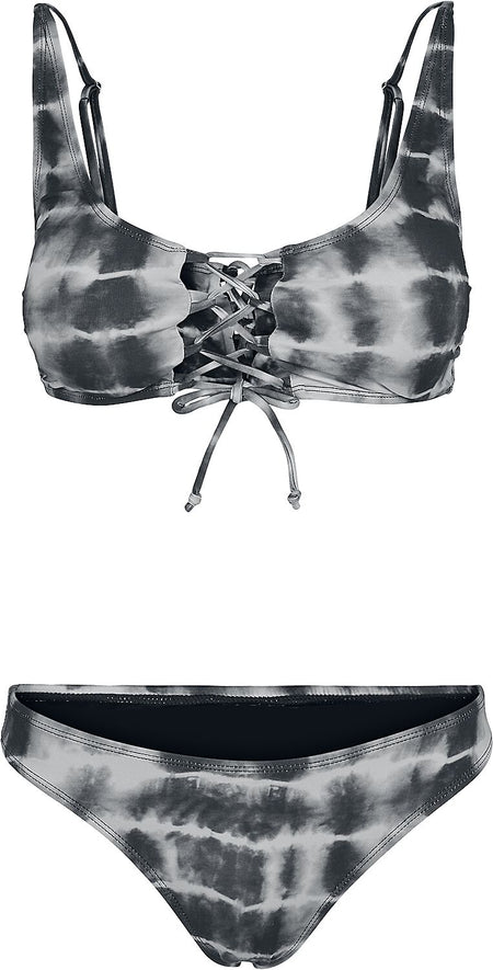 Bikini  de Urban Classics - Bikini Tie Dye Lacé - XS à S - pour Femme - noir/blanc - Urban Classics