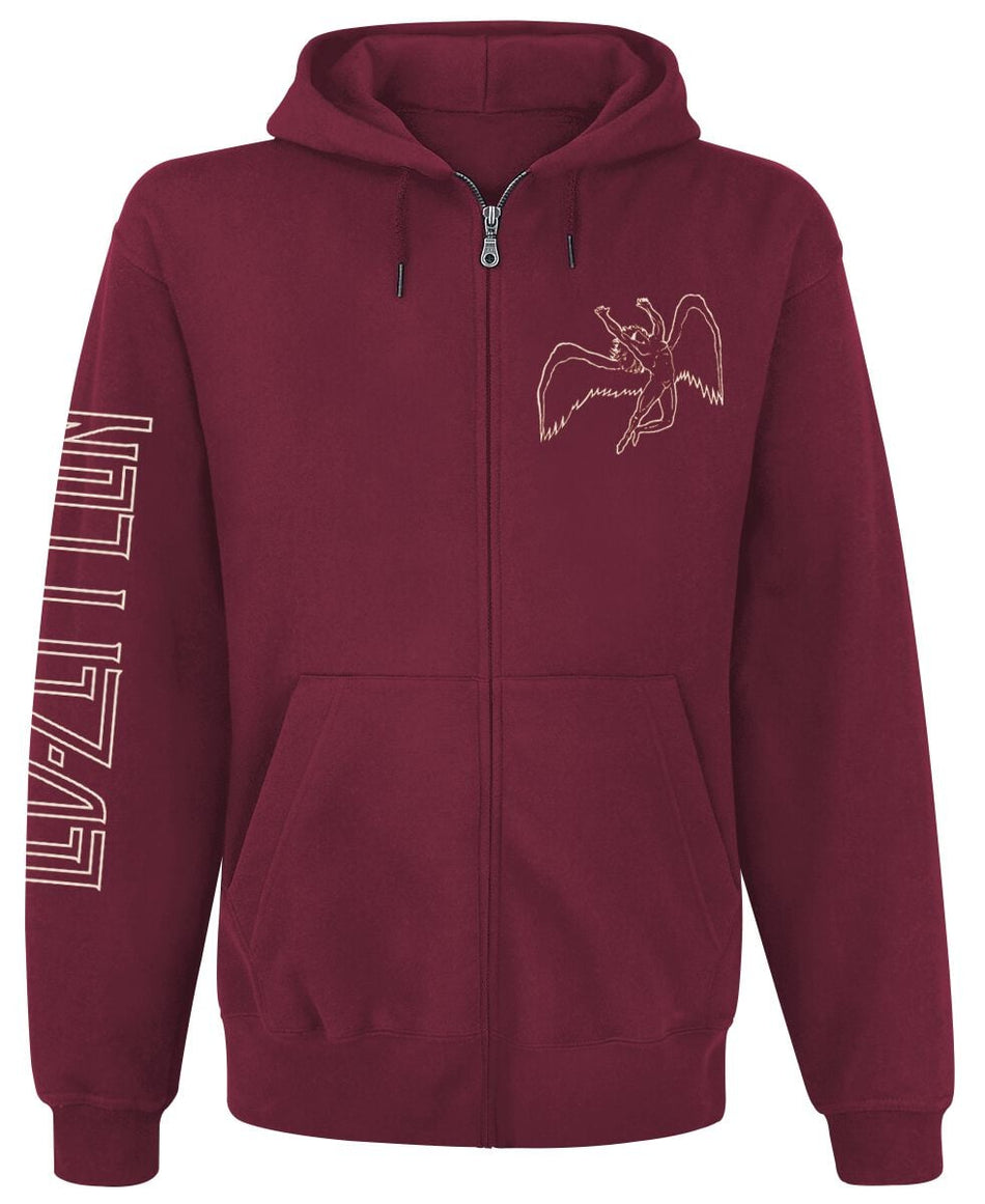 Sweat-shirt zippé à capuche  de Led Zeppelin - Symbols - S à M - pour Homme - bordeaux - Led Zeppelin