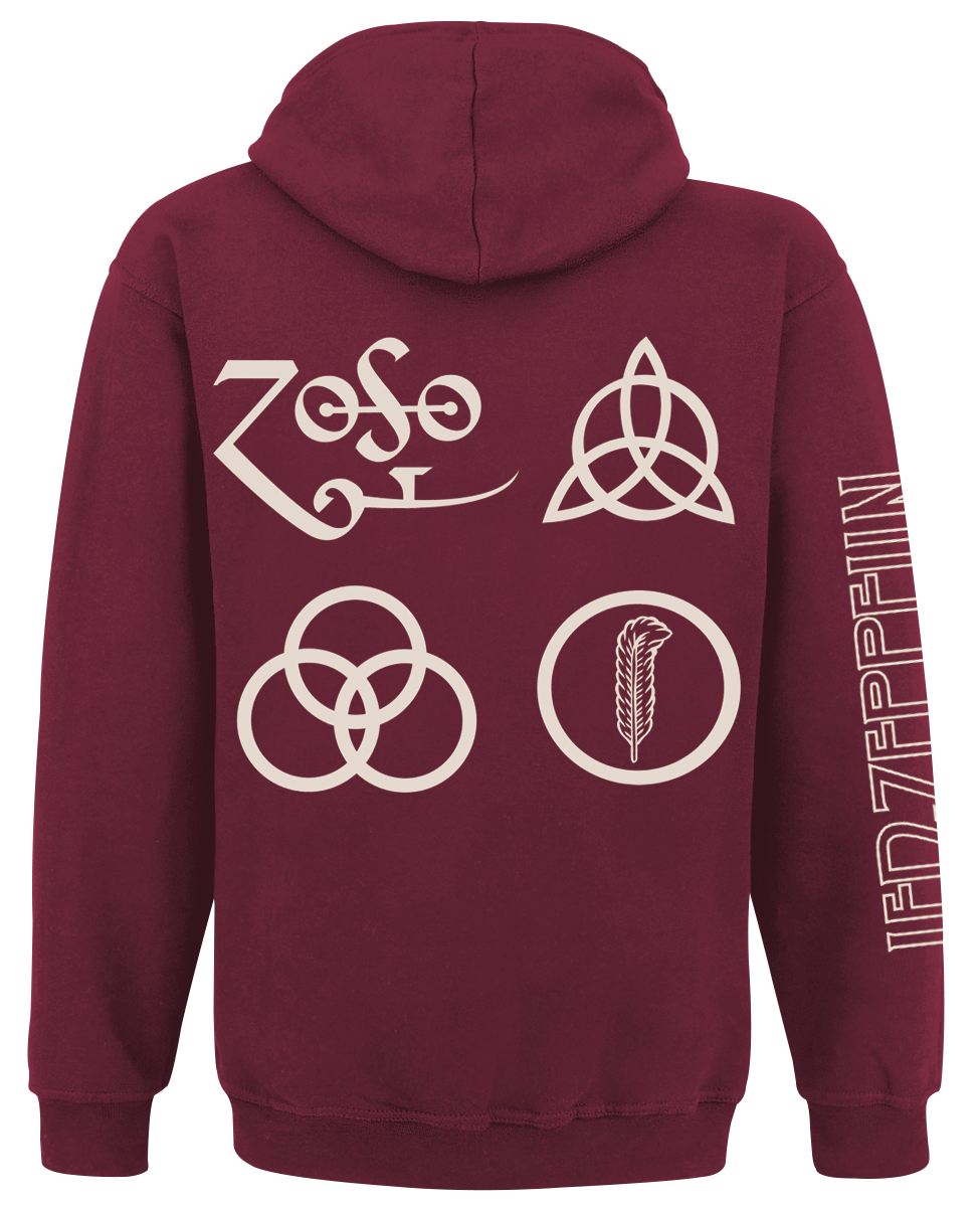 Sweat-shirt zippé à capuche  de Led Zeppelin - Symbols - S à XXL - pour Homme - bordeaux - Led Zeppelin - View 2