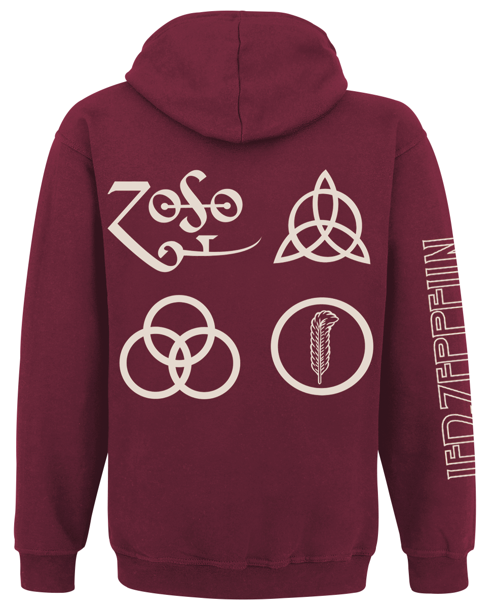 Sweat-shirt zippé à capuche  de Led Zeppelin - Symbols - S à M - pour Homme - bordeaux - Led Zeppelin - View 2