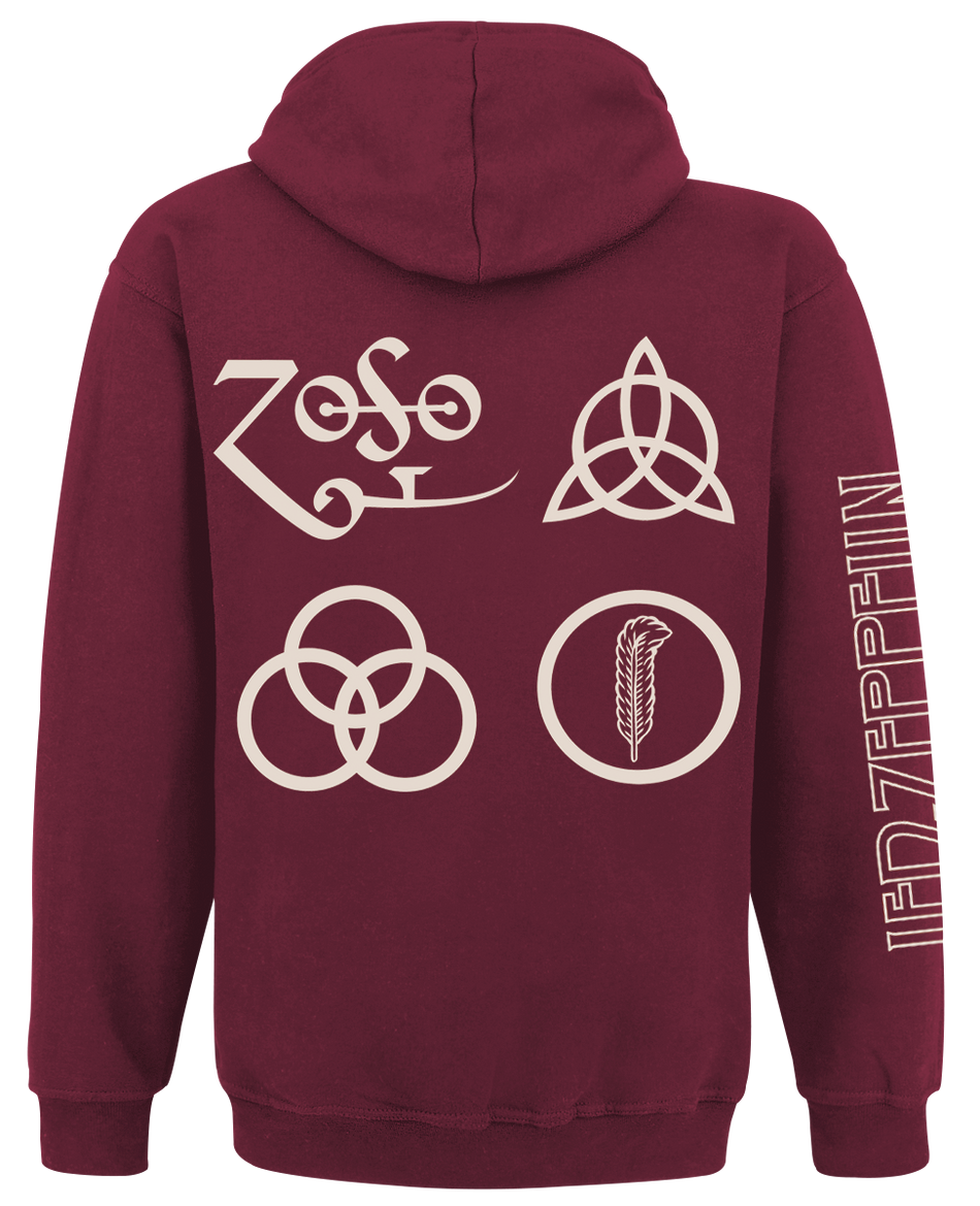 Sweat-shirt zippé à capuche  de Led Zeppelin - Symbols - S à M - pour Homme - bordeaux - Led Zeppelin - View 2