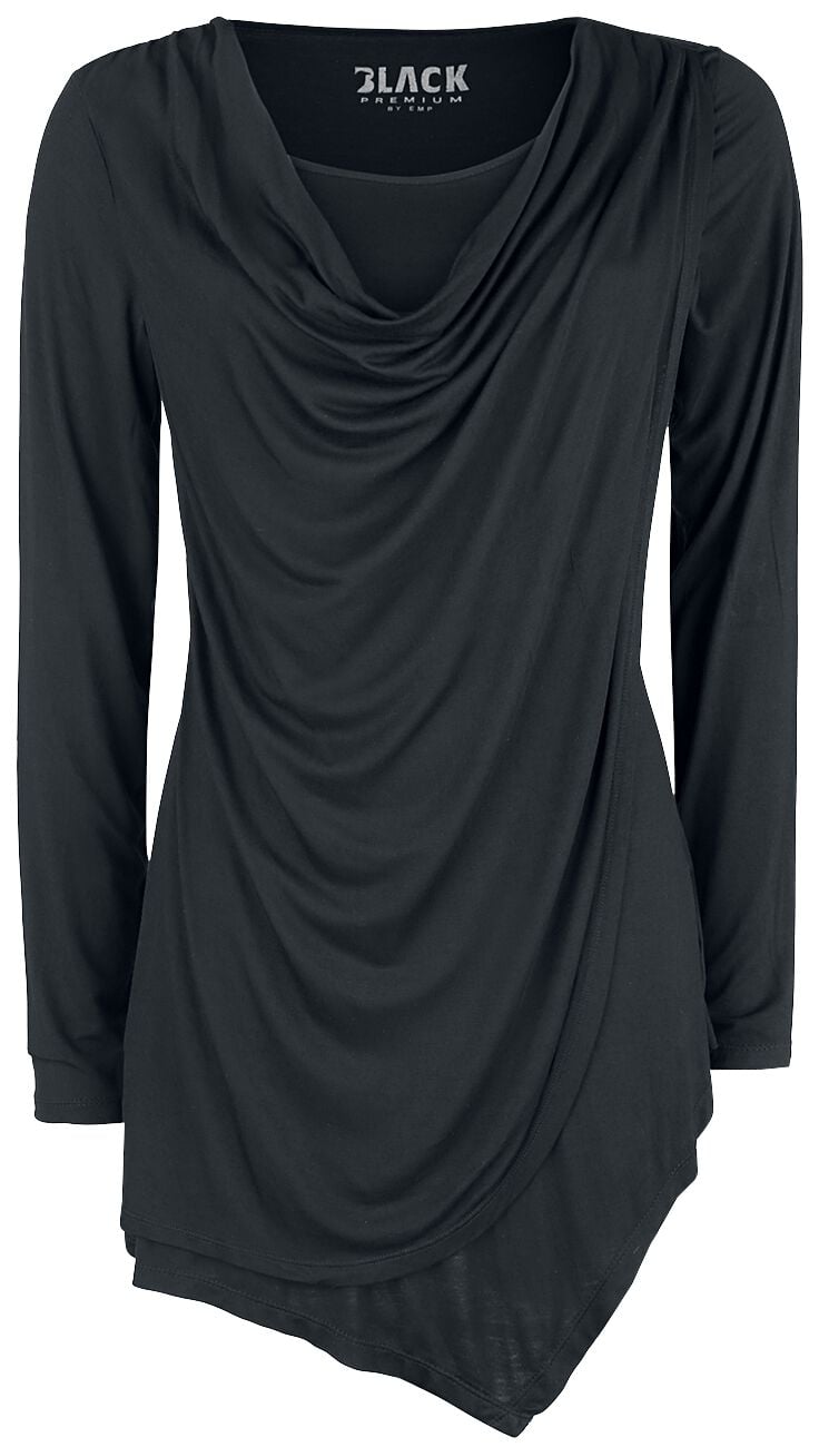 T-shirt manches longues  de Black Premium by EMP - Haut Manches Longues Noir Avec Col Cascade - XS à 3XL - pour Femme - noir - Black Premium by EMP