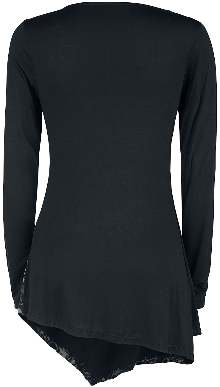 T-shirt manches longues  de Black Premium by EMP - Haut Manches Longues Noir Avec Col Cascade & Imprimé - XS à 5XL - pour Femme - noir - Black Premium by EMP - View 2