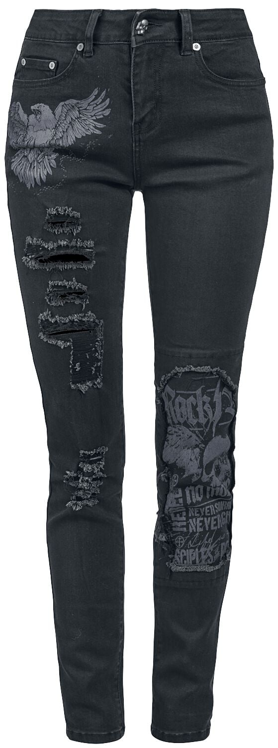 Jean  de Rock Rebel by EMP - Skarlett - Jean Avec Imprimés & Déchirures - W26L32 à W31L34 - pour Femme - noir - Rock Rebel by EMP