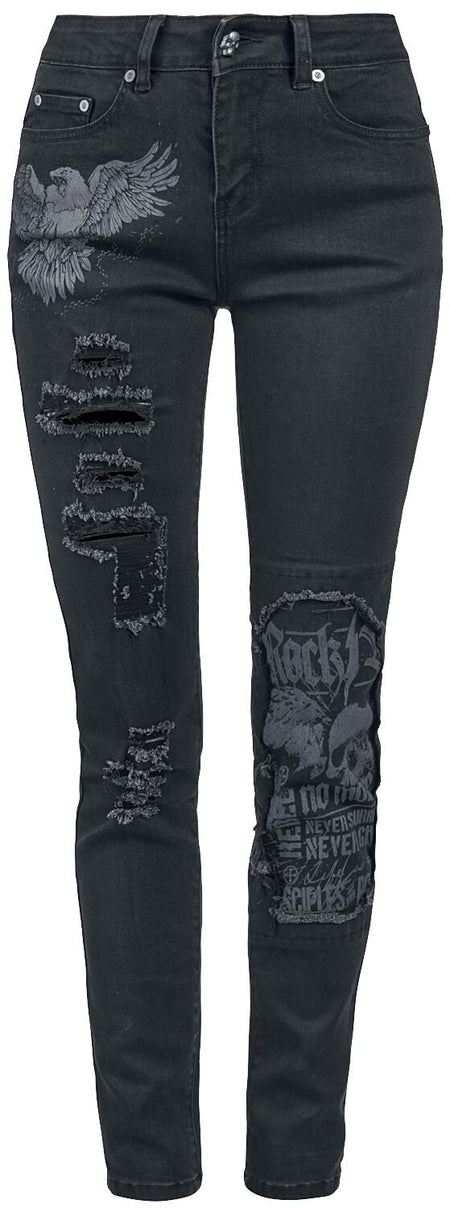 Jean  de Rock Rebel by EMP - Skarlett - Jean Avec Imprimés & Déchirures - W26L32 à W31L34 - pour Femme - noir - Rock Rebel by EMP