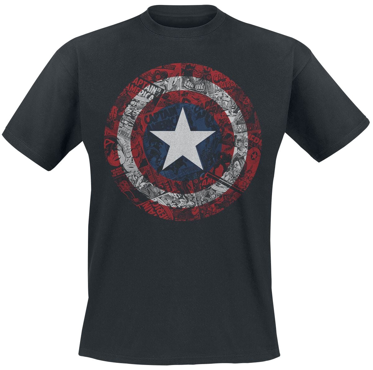 T-Shirt Manches courtes Disney de Captain America - Bouclier Comic - S à XXL - pour Homme - noir - Captain America