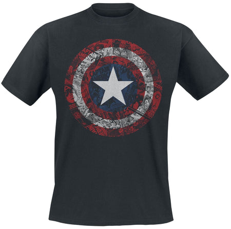 T-Shirt Manches courtes Disney de Captain America - Bouclier Comic - S à XXL - pour Homme - noir - Captain America