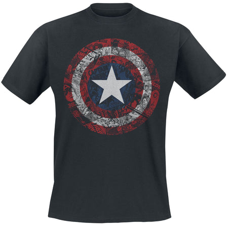 T-Shirt Manches courtes Disney de Captain America - Bouclier Comic - S à XXL - pour Homme - noir - Captain America