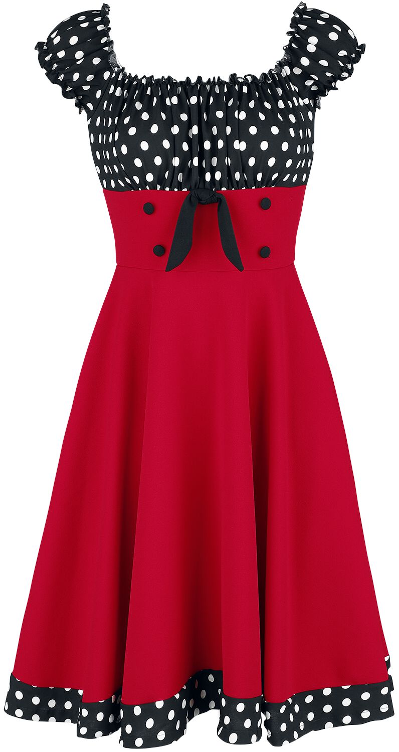 Robe mi-longue Rockabilly de Belsira - Robe Patineuse Avec Épaules Dénudées - XS à S - pour Femme - noir/rouge/blanc - Belsira