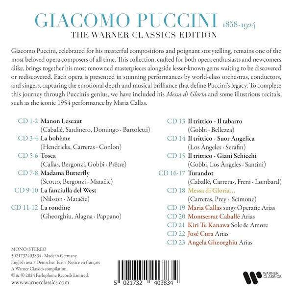 Puccini : The Warner Classics Édition Limitée Coffret - Front Cover