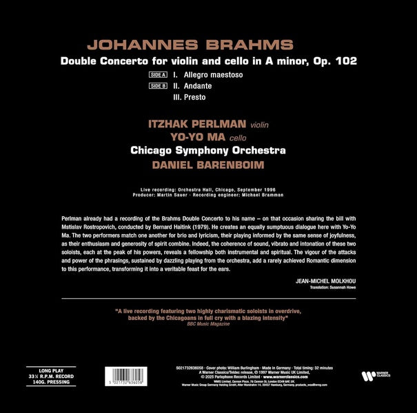 BRAHMS: DOUBLE CONCERTO FOR VIOLIN & CELLO - Front Cover