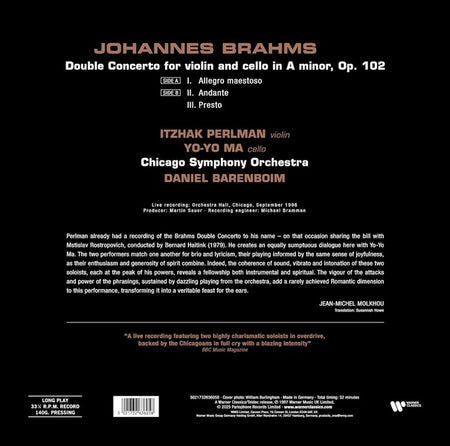 BRAHMS: DOUBLE CONCERTO FOR VIOLIN & CELLO - Front Cover