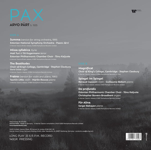 ARVO PÄRT: PAX - Front Cover