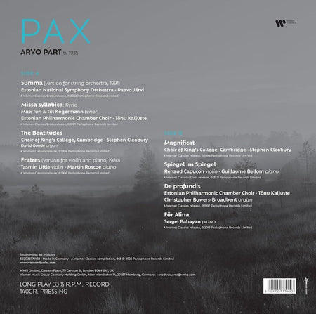 ARVO PÄRT: PAX - Front Cover