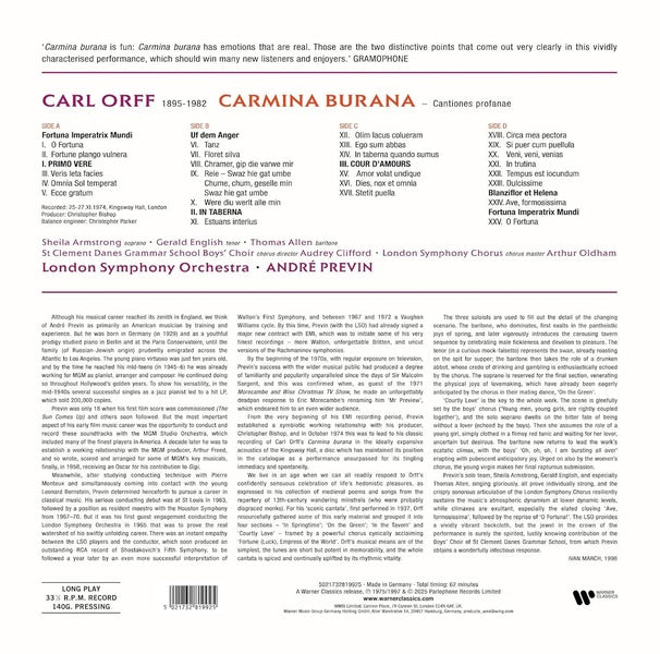 CARL ORFF : CARMINA BURANA (VINYLE) - Front Cover