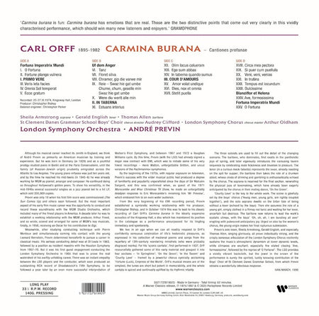 CARL ORFF : CARMINA BURANA (VINYLE) - Front Cover