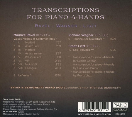 Transcriptions For Piano 4 Hands - Front Cover