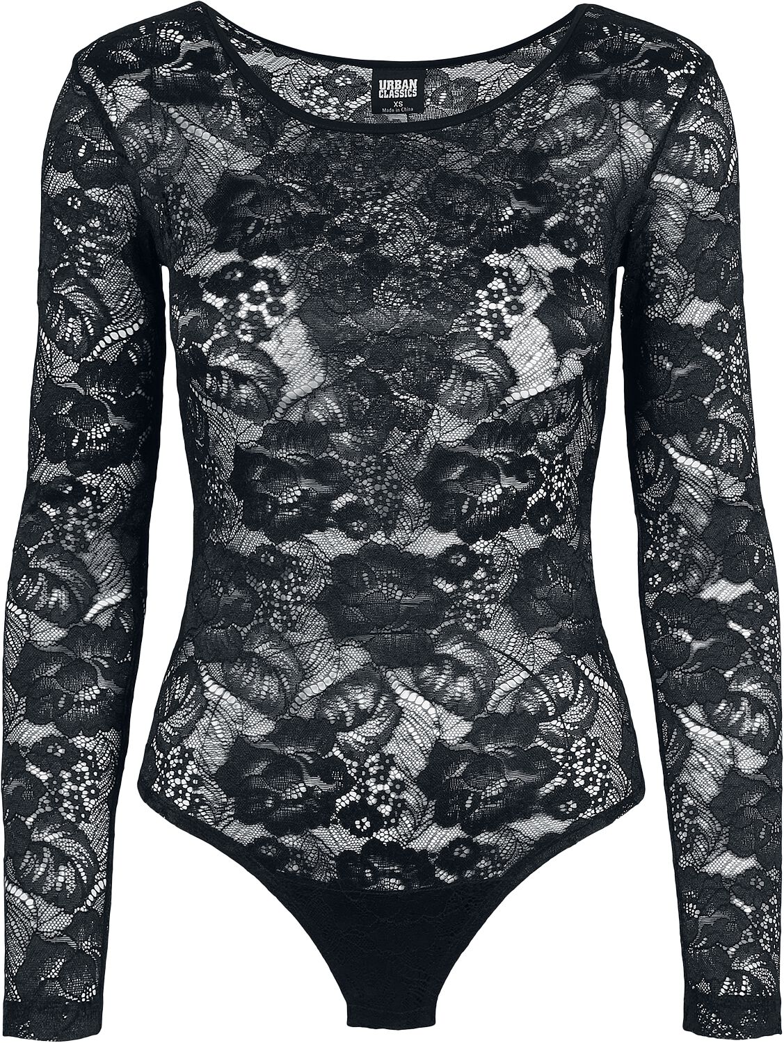 Body  de Urban Classics - Body Manches Longues Dentelle - XS à M - pour Femme - noir - Urban Classics