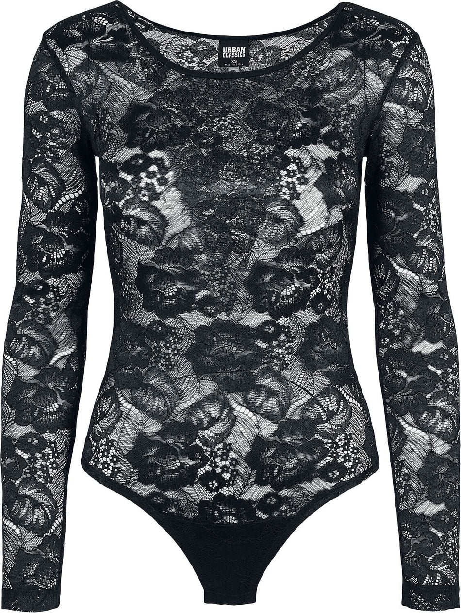 Body  de Urban Classics - Body Manches Longues Dentelle - XS à M - pour Femme - noir - Urban Classics